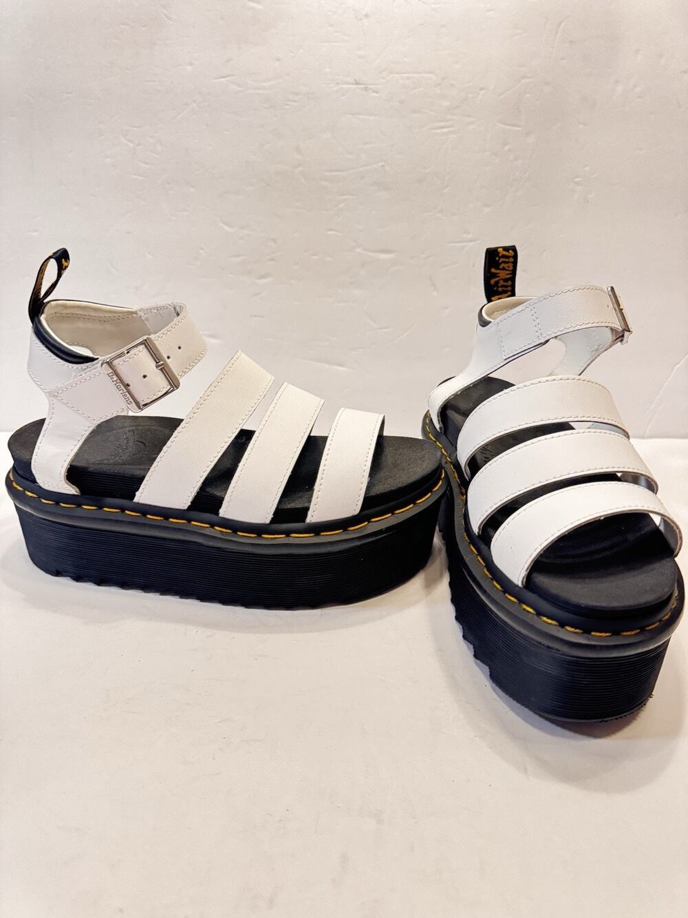 US 6 Dr. Martens Blaire Quad White Hydro Leather Platform Gladiator Sandals